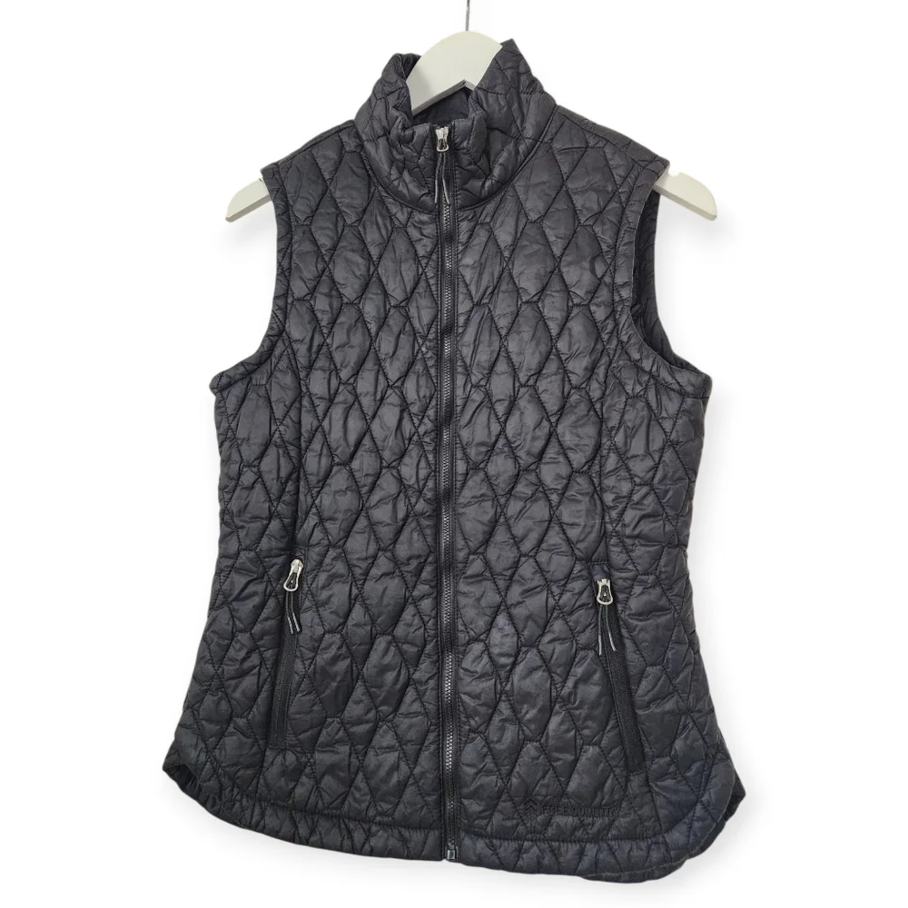 Free County Diamond Quilted Zip Up Black Puffer Vest M